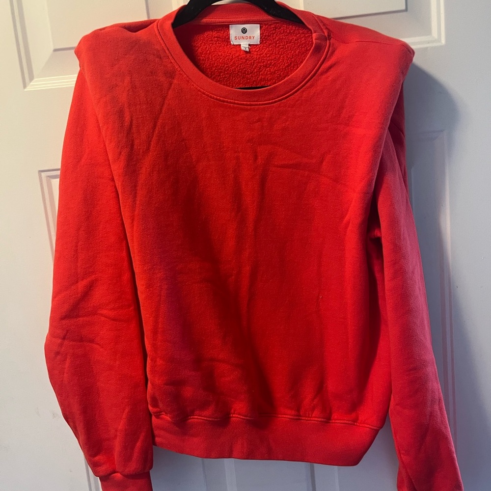 Sundry Padded Shoulder Crew neck Red Sweatshirt - Picture 2 of 5